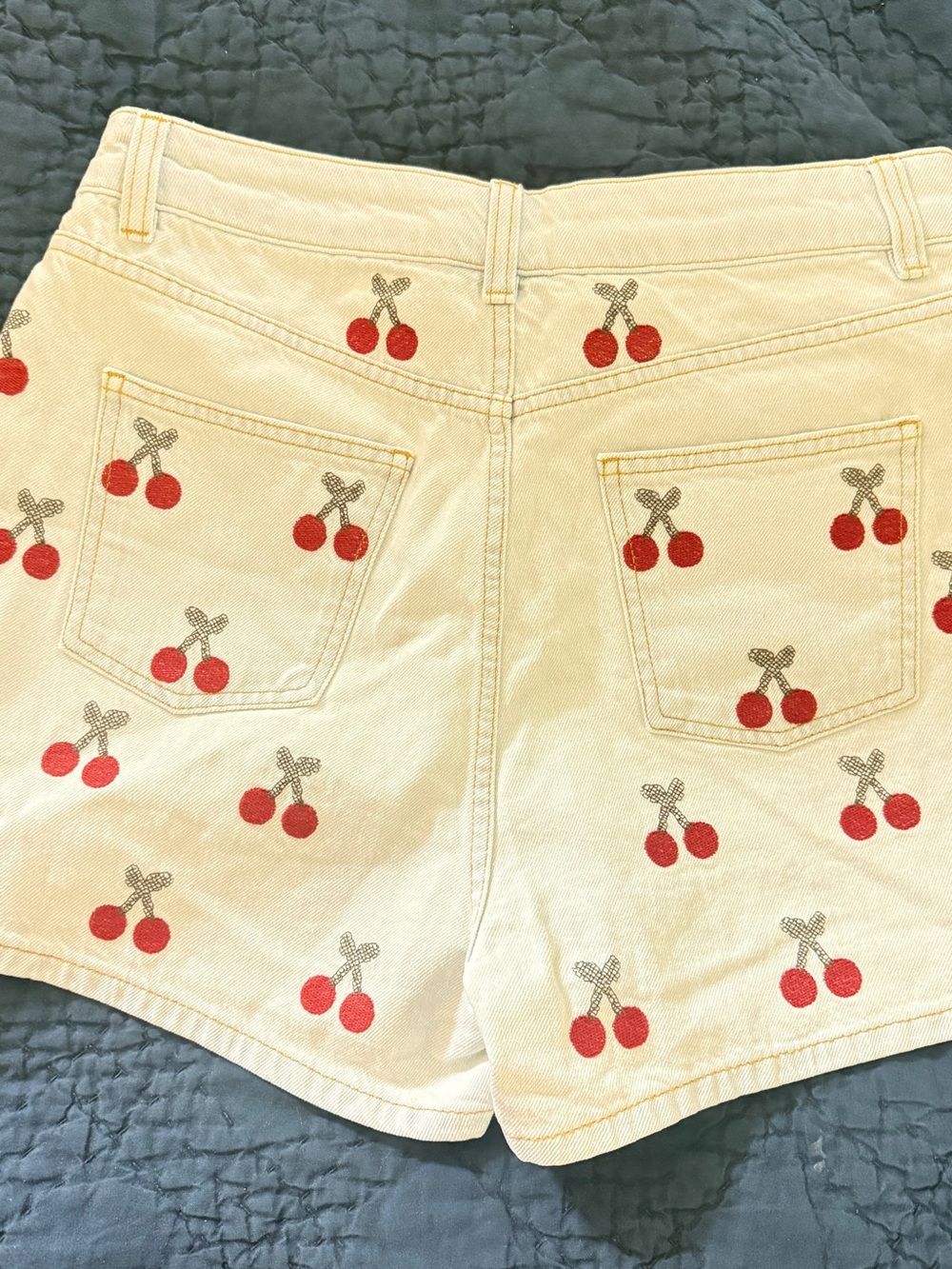 NWT FARM Rio Denim Shorts with Red Cherry Embroidery - Picture 3 of 5